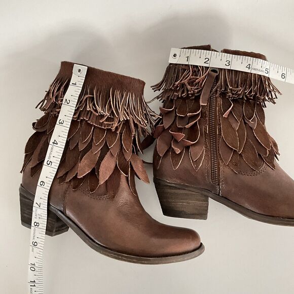 Sheridan Mia Boots 6M Brown Leather Sienna Western Pony Fringe Blooming Booties - Picture 5 of 12